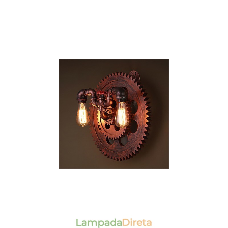 2 Cabeças Vintage Industrial Luzes de Parede Madeira Engrenagem Forma Luzes Restaurante Café Bar Decoração Arandelas de Parede