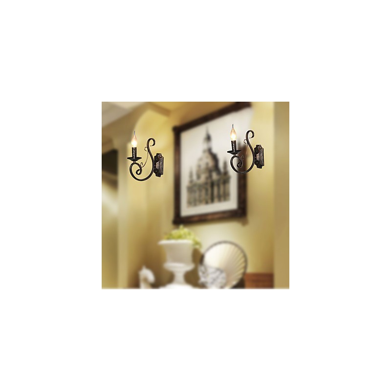 Mini luminária de parede retrô para corredor, luminária de parede em formato de vela de metal