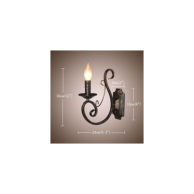 Mini luminária de parede retrô para corredor, luminária de parede em formato de vela de metal