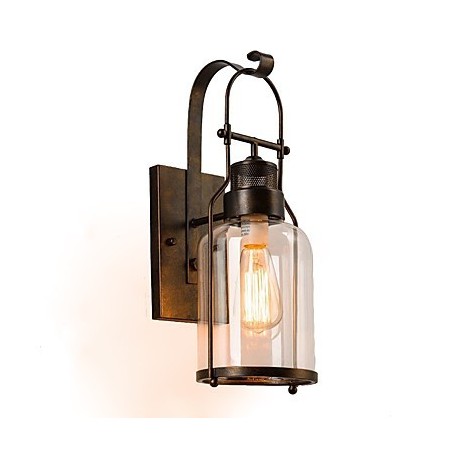 Luminária de parede retrô industrial loft com 1 luz e vidro transparente Luminária de parede retrô industrial loft com 1 luz e vidro transparente
