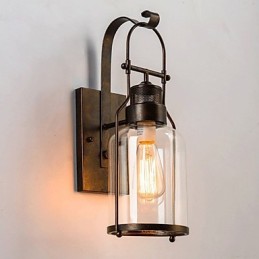 Luminária de parede retrô industrial loft com 1 luz e vidro transparente