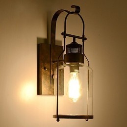 Luminária de parede retrô industrial loft com 1 luz e vidro transparente