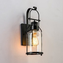 Luminária de parede retrô industrial loft com 1 luz e vidro transparente