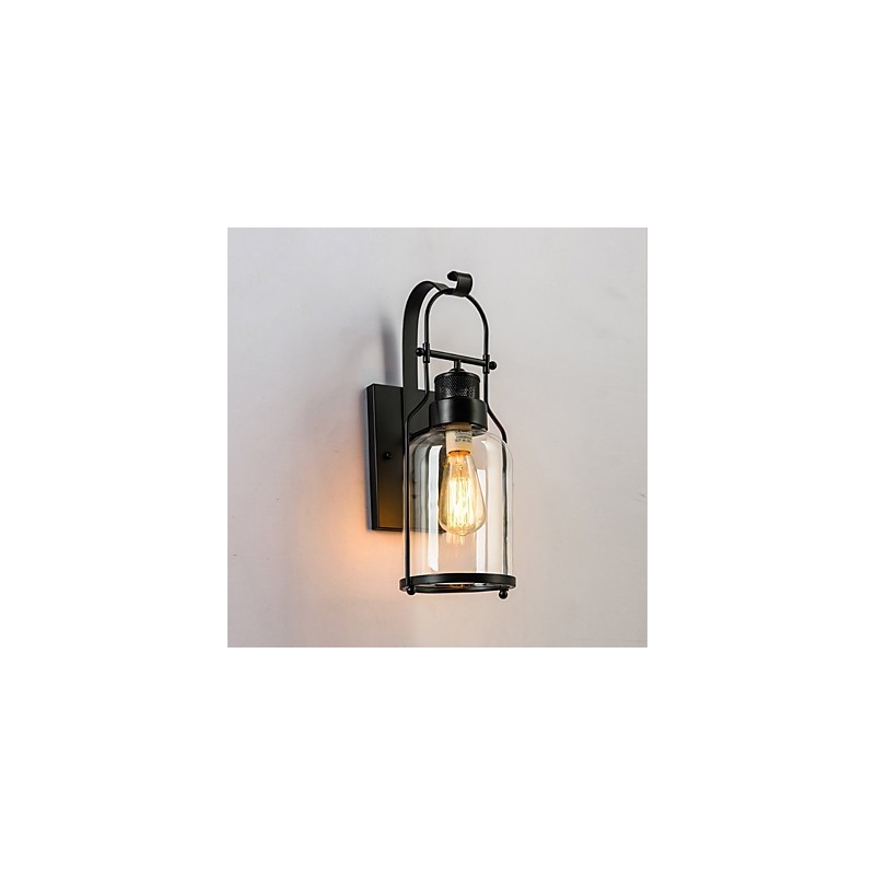 Luminária de parede retrô industrial loft com 1 luz e vidro transparente