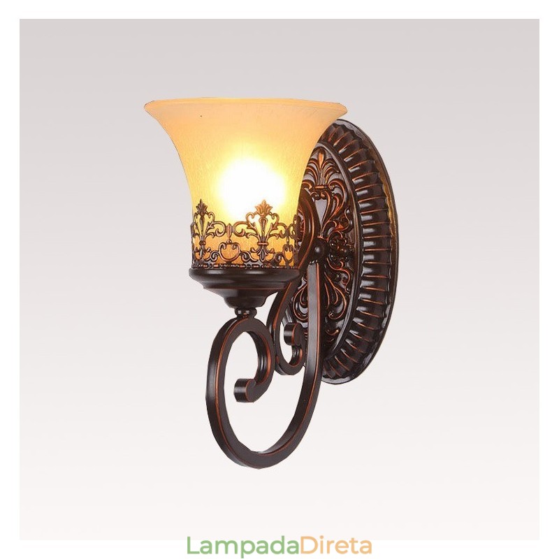 Luminária de parede interna de metal para sala de estar e sala de jantar rústica com luz única