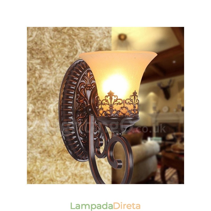 Luminária de parede interna de metal para sala de estar e sala de jantar rústica com luz única