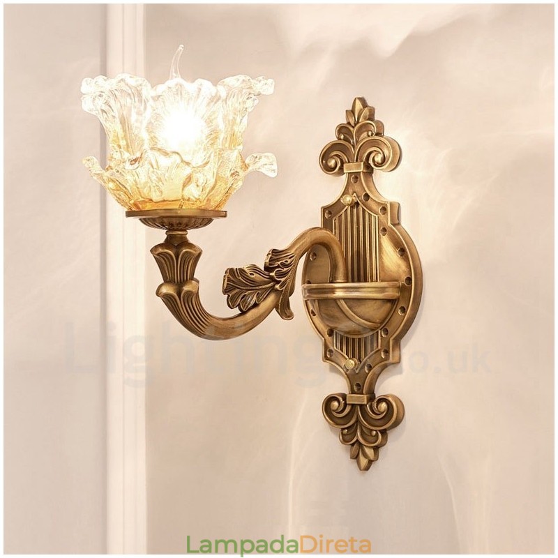 Luminária de parede clássica tradicional de luz única para sala de estar, sala de jantar, quarto, metal, luxo, interior