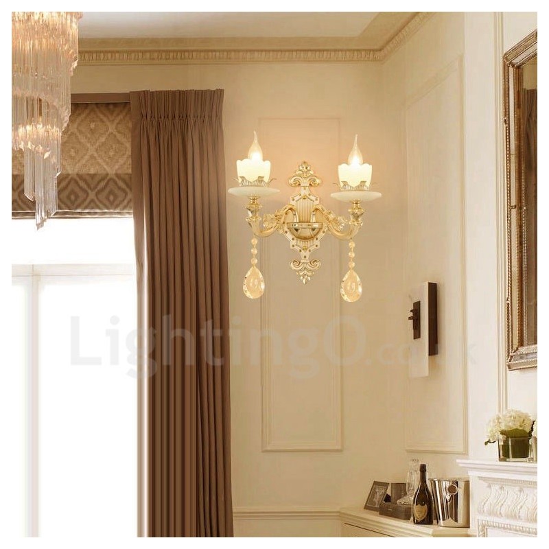 2 Luzes Tradicionais Clássicas Sala de Estar Sala de Jantar Quarto de Dormir Metal Apliques de Parede Internos