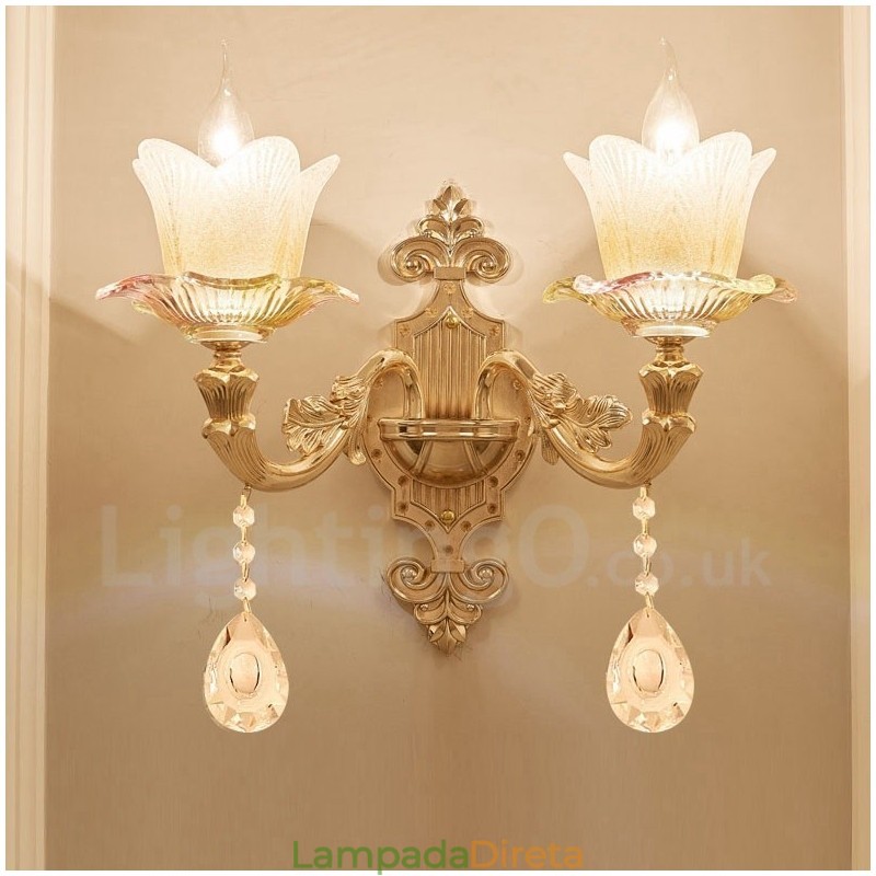 2 Luzes Tradicionais Clássicas Sala de Estar Sala de Jantar Quarto de Dormir Metal Apliques de Parede Internos