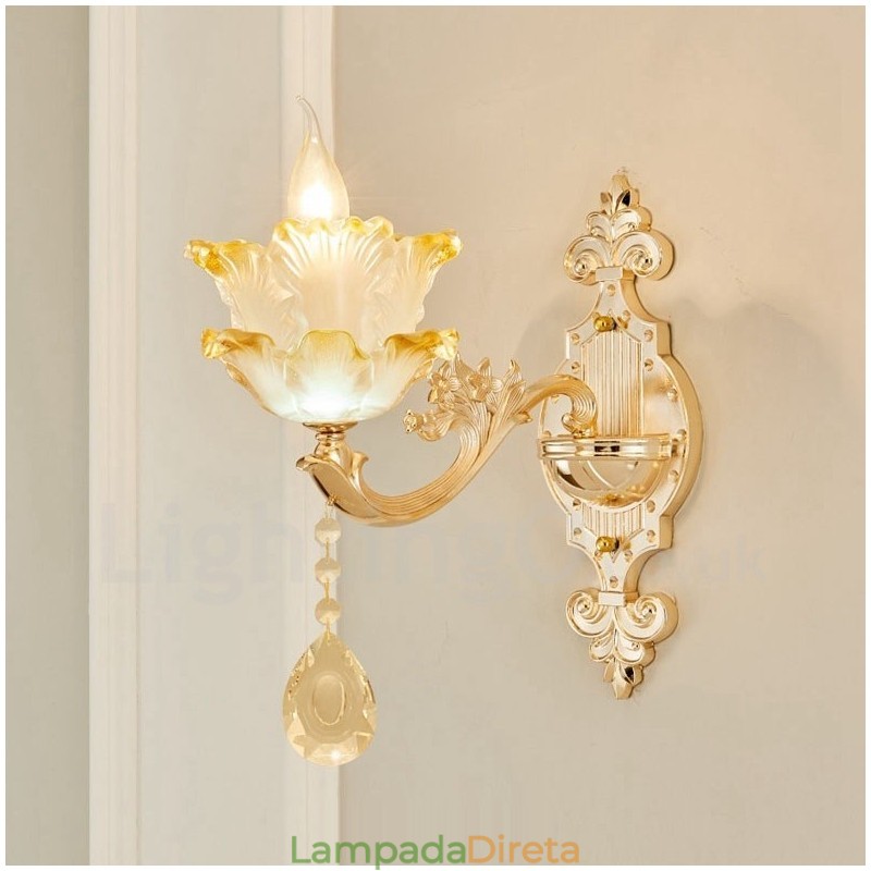 Luminária de parede clássica tradicional de luz única para sala de estar, sala de jantar, quarto, metal, luxo, interior