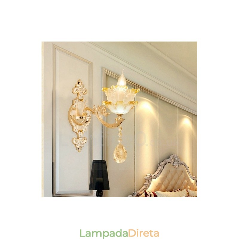 Luminária de parede clássica tradicional de luz única para sala de estar, sala de jantar, quarto, metal, luxo, interior