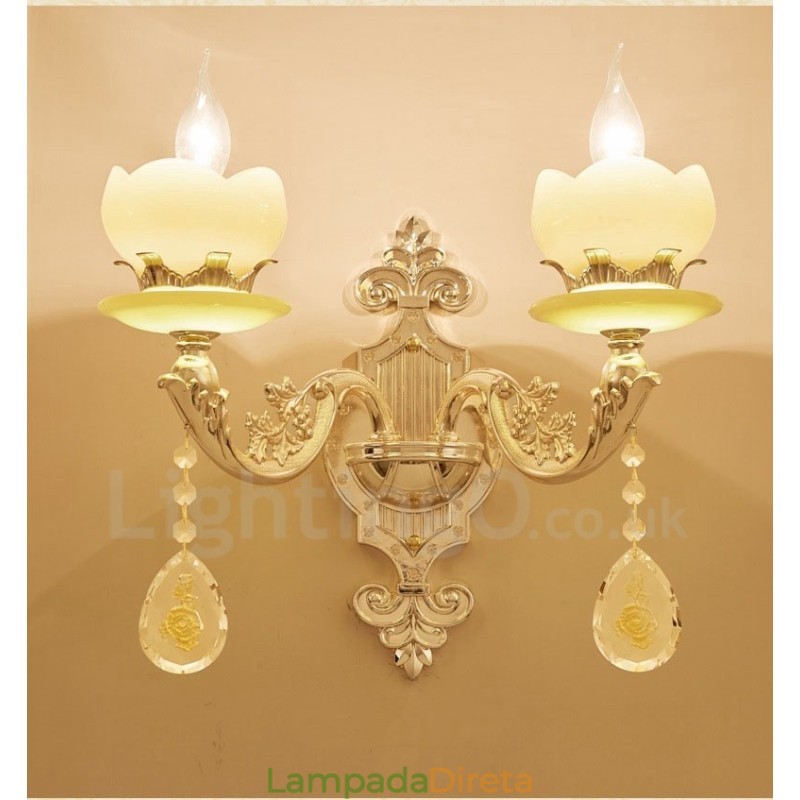 2 Luzes Tradicionais Clássicas Sala de Estar Sala de Jantar Quarto de Dormir Metal Apliques de Parede Internos