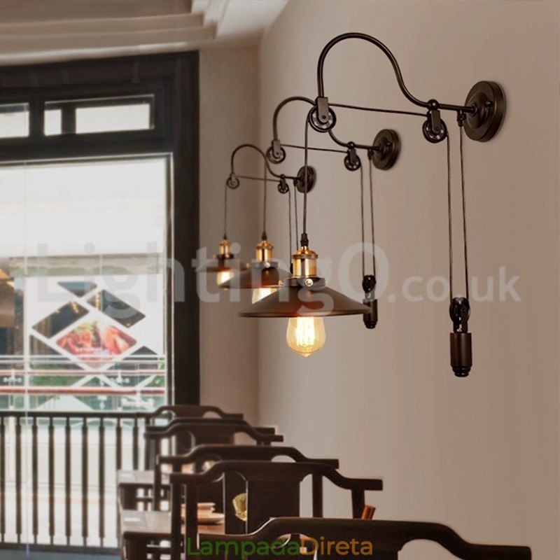 Retro Flush Mounted Wall Lights Corredor Bar Café Quarto Estudo Loft Polia Luminária de Parede