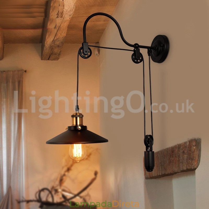Retro Flush Mounted Wall Lights Corredor Bar Café Quarto Estudo Loft Polia Luminária de Parede