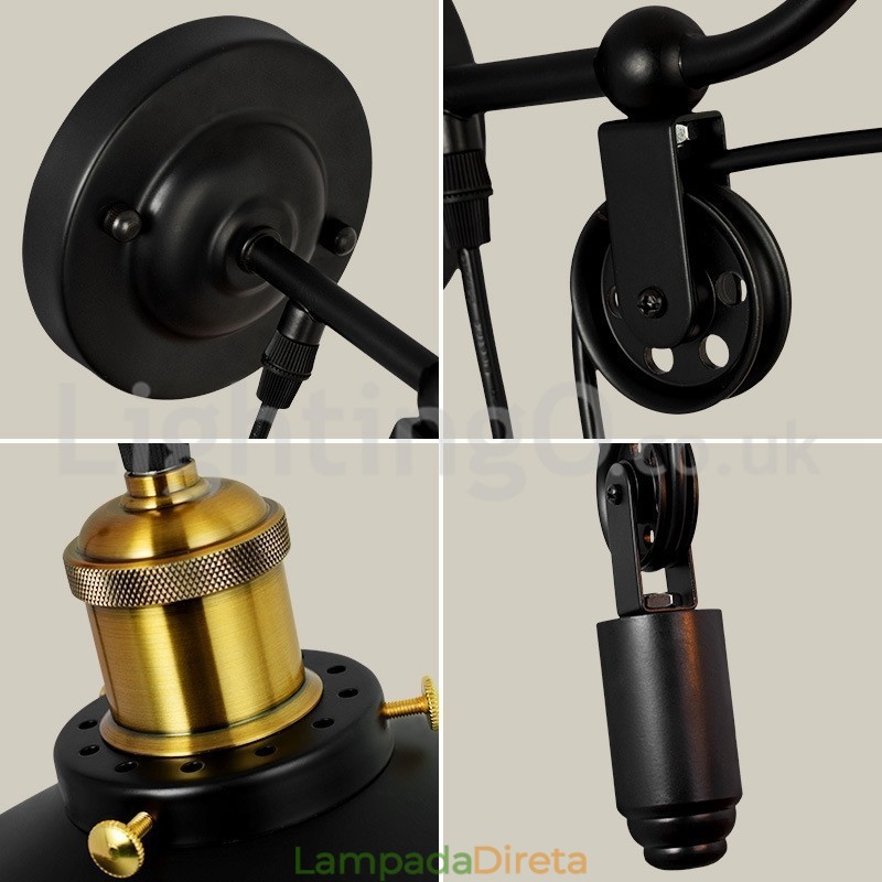 Retro Flush Mounted Wall Lights Corredor Bar Café Quarto Estudo Loft Polia Luminária de Parede