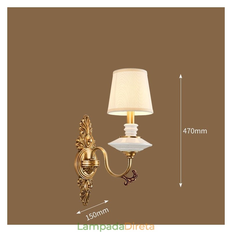 100% latão puro luxuoso rústico retrô vintage latão cerâmica 1 luz vela luz de parede com tecido sombra especial para hotel escritório showroom sala de estar sala de jantar