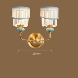 Pure Brass Luxuoso Rústico Retro Vintage Latão Cerâmica 2 Luzes Vela Parede Luz com Tecido e Cristal Tons Especial para Hotel Escritório Showroom Sala de Estar Sala de Jantar