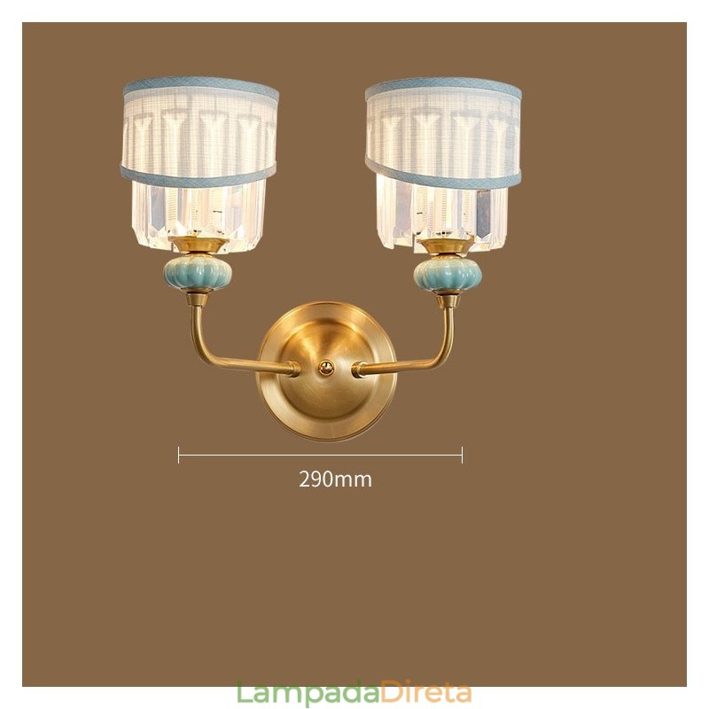 Pure Brass Luxuoso Rústico Retro Vintage Latão Cerâmica 2 Luzes Vela Parede Luz com Tecido e Cristal Tons Especial para Hotel Escritório Showroom Sala de Estar Sala de Jantar