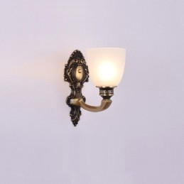 Pure Brass Luxuoso Rústico Retro Vintage Latão 1 Luz Vela Parede Luz com Sombra de Vidro Especial para Hotel Escritório Showroom Sala de Estar Sala de Jantar