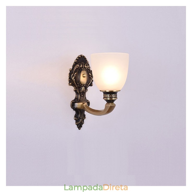Pure Brass Luxuoso Rústico Retro Vintage Latão 1 Luz Vela Parede Luz com Sombra de Vidro Especial para Hotel Escritório Showroom Sala de Estar Sala de Jantar