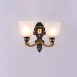 Pure Brass Luxuoso Rústico Retro Vintage Latão 2 Luzes Vela Parede Luz com Abajures de Vidro Especial para Hotel Escritório Showroom Sala de Estar Sala de Jantar