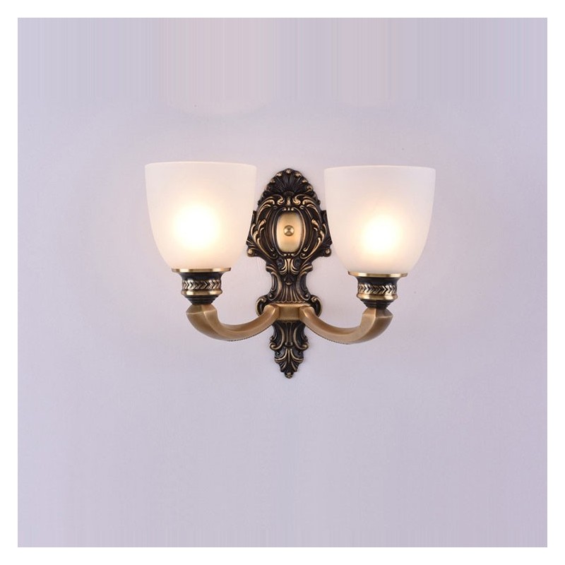 Pure Brass Luxuoso Rústico Retro Vintage Latão 2 Luzes Vela Parede Luz com Abajures de Vidro Especial para Hotel Escritório Showroom Sala de Estar Sala de Jantar
