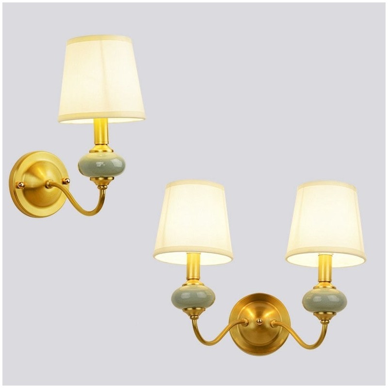 Pure Brass Luxuoso Rústico Retro Vintage Latão Cerâmica Vela Luz de Parede com Sombra de Vidro Especial para Hotel Escritório Showroom Sala de Estar Sala de Jantar