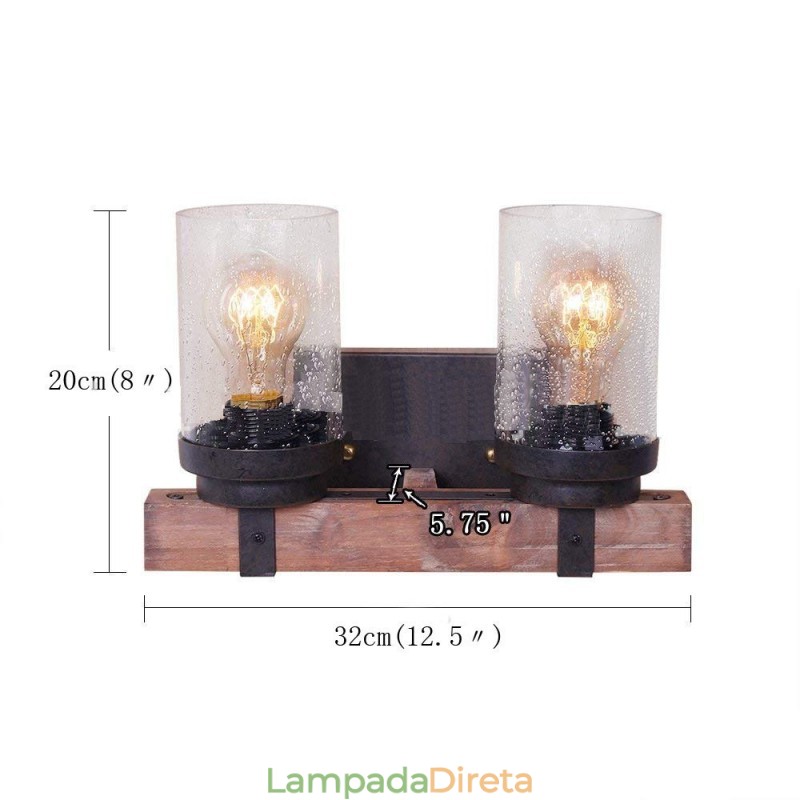 2 Luzes Vintage Estilo Industrial De Madeira Luz De Parede Para Wind Bar Loft Café Restaurante