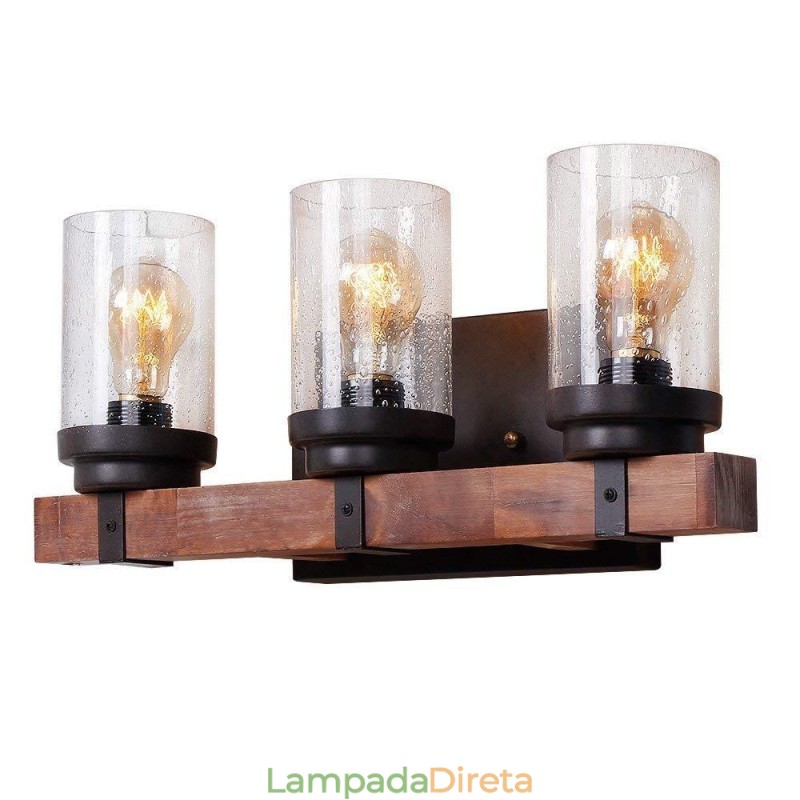 3 Luzes Vintage Estilo Industrial De Madeira Luz De Parede Para Wind Bar Loft Café Restaurante