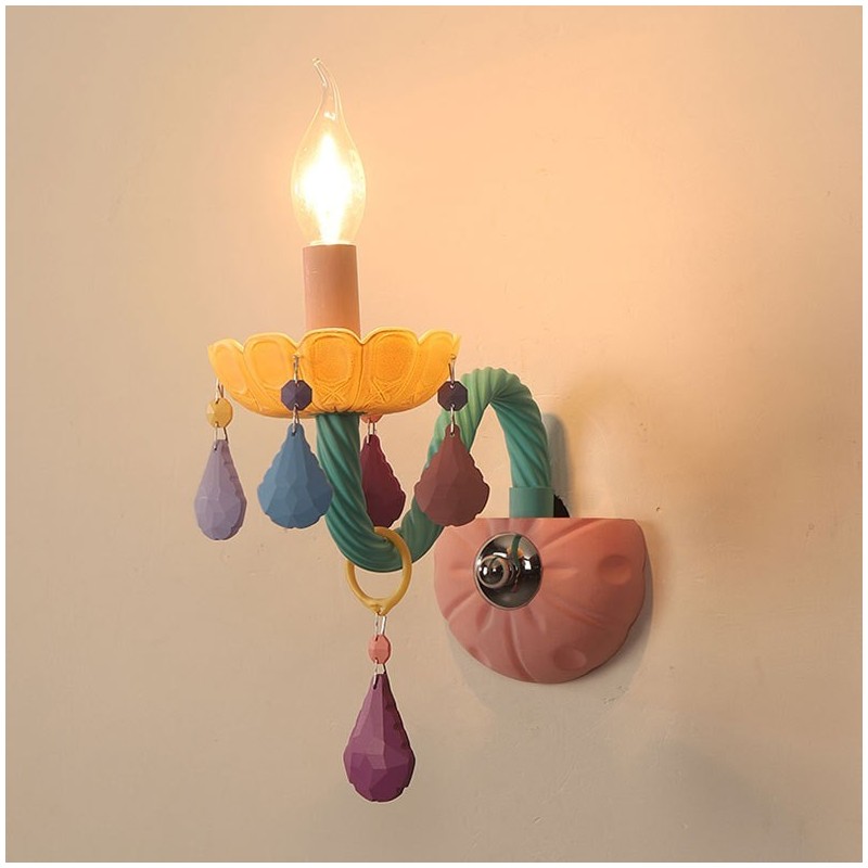 Macaron 1 Luz Multi Cristal Vela Retro Vidro Luz de Parede para Quarto de Criança Quarto de Criança