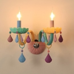 Macaron 2 Luzes Multi Cristal Vela Retro Vidro Luz de Parede para Quarto de Criança Quarto de Criança