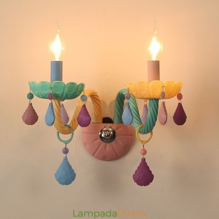 Macaron 2 Luzes Multi Cristal Vela Retro Vidro Luz de Parede para Quarto de Criança Quarto de Criança Macaron 2 Luzes Multi Cristal Vela Retro Vidro Luz de Parede para Quarto de Criança Quarto de Criança