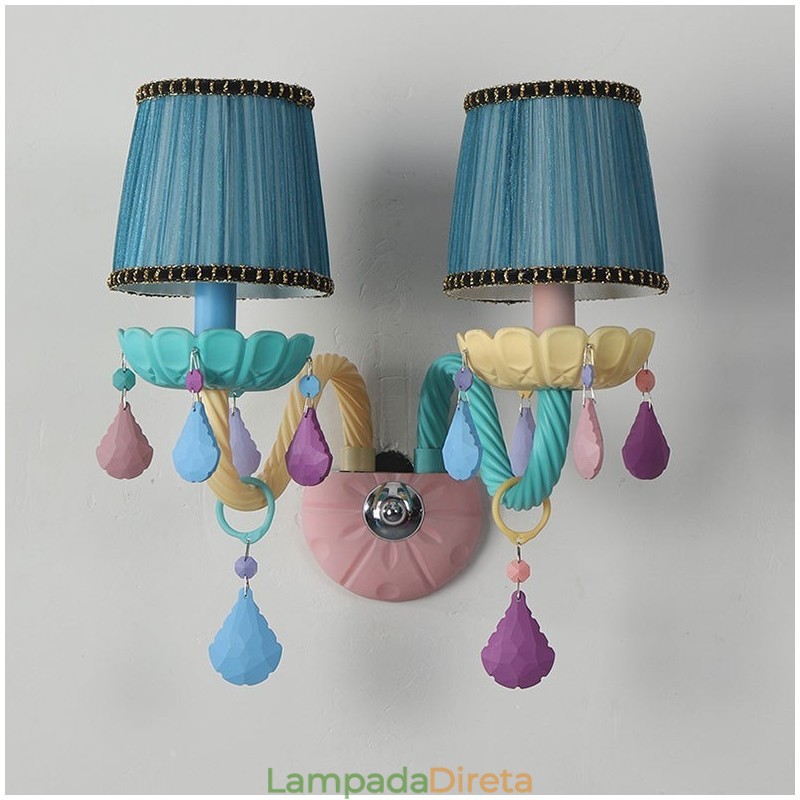 Macaron 2 Luzes Multi Cristal Vela Retro Vidro Luz de Parede para Quarto de Criança Quarto de Criança