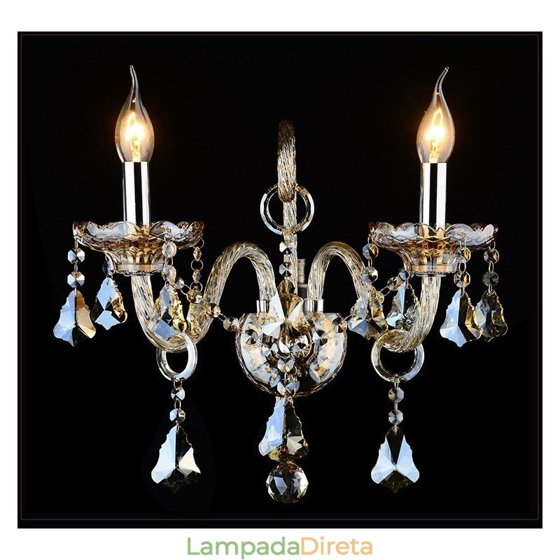 2 Luzes Cor Conhaque Cor K9 Cristal Vela Retro Vidro Luz de Parede