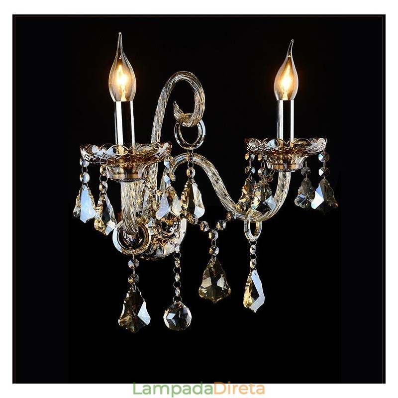 2 Luzes Cor Conhaque Cor K9 Cristal Vela Retro Vidro Luz de Parede