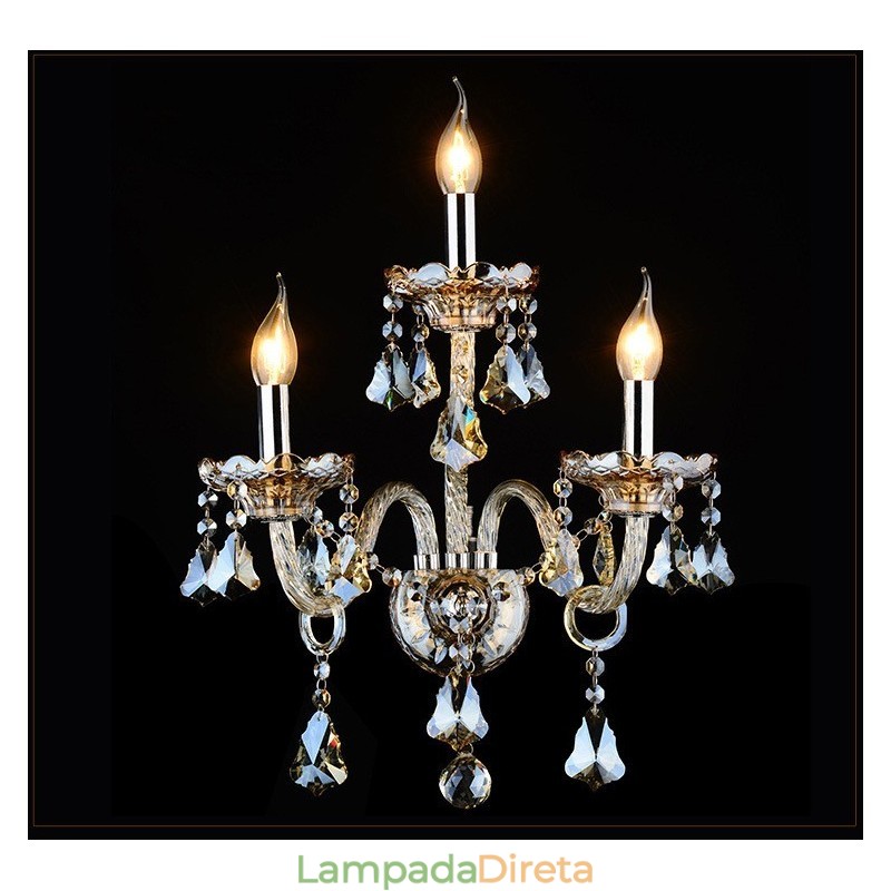 3 Luzes Cor Conhaque Cor K9 Cristal Vela Retro Vidro Luz de Parede
