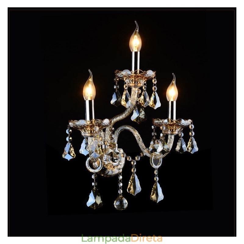 3 Luzes Cor Conhaque Cor K9 Cristal Vela Retro Vidro Luz de Parede
