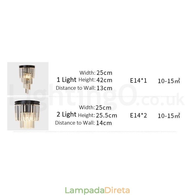 Luminária de parede de cristal K9 de luxo moderna com cúpula de cristal