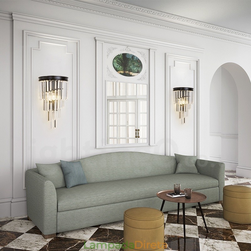 Luminária de parede de cristal K9 de luxo moderna com cúpula de cristal
