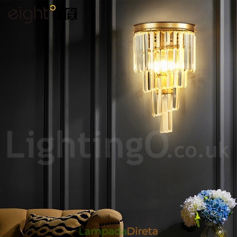Luminária de parede de cristal K9 de luxo moderna com cúpula de cristal