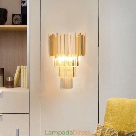 Luminária de parede de cristal K9 de luxo pós-moderna combinando com ouro e cúpula de cristal Luminária de parede de cristal K9 de luxo pós-moderna combinando com ouro e cúpula de cristal