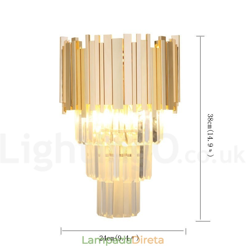 Luminária de parede de cristal K9 de luxo pós-moderna combinando com ouro e cúpula de cristal