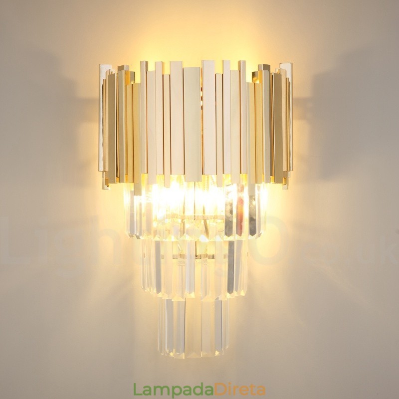 Luminária de parede de cristal K9 de luxo pós-moderna combinando com ouro e cúpula de cristal