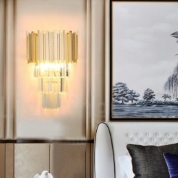 Luminária de parede de cristal K9 de luxo pós-moderna combinando com ouro e cúpula de cristal
