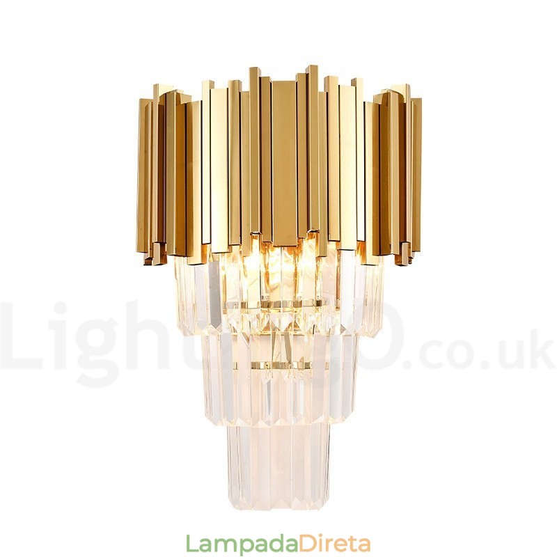 Luminária de parede de cristal K9 de luxo pós-moderna combinando com ouro e cúpula de cristal