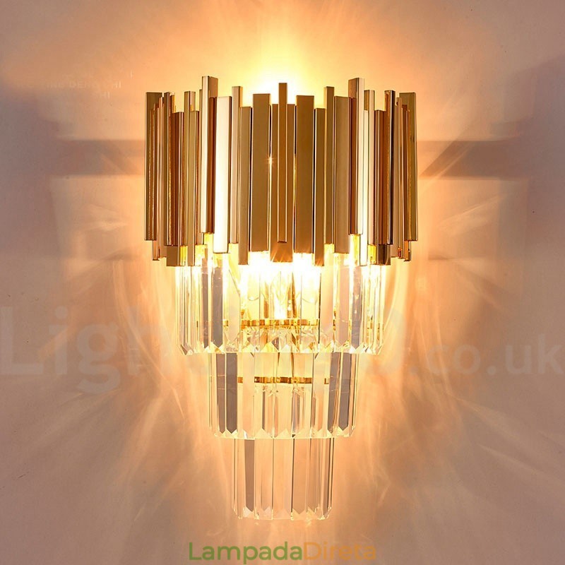 Luminária de parede de cristal K9 de luxo pós-moderna combinando com ouro e cúpula de cristal