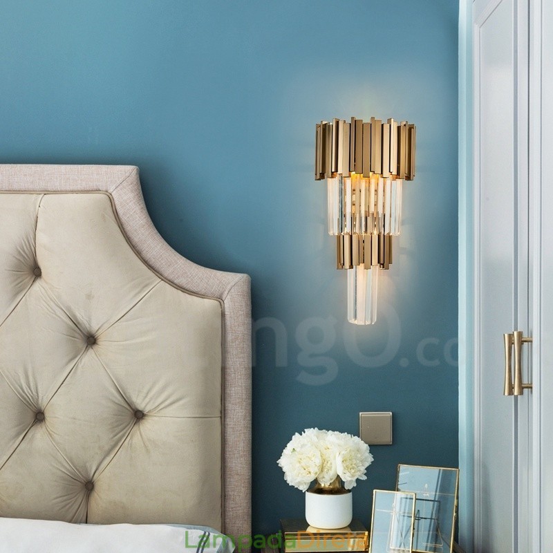 Luminária de parede de cristal K9 de luxo moderna com cúpula de cristal