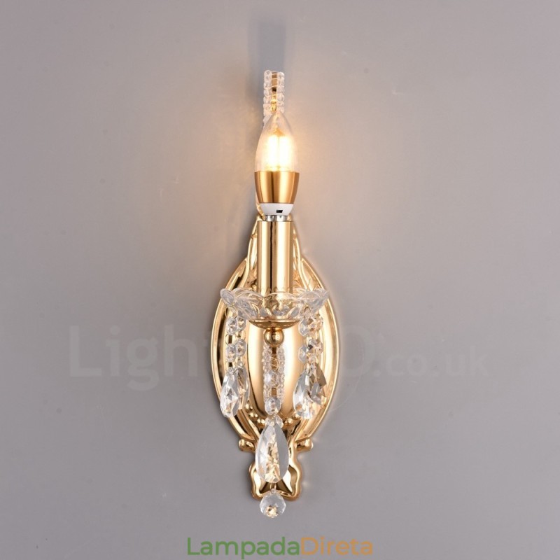 1 Luz Ouro Preto Estilo Americano Cristal Luminária de Parede para Sala de Estar Sala de Jantar Loja de Roupas Café Hotel