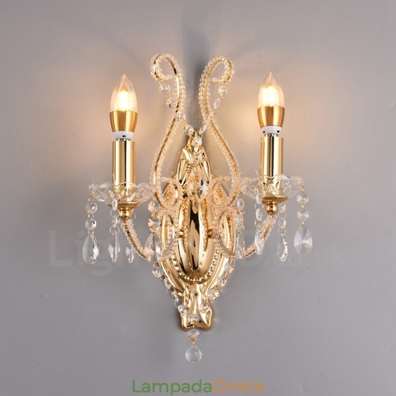 2 Luzes Ouro Preto Estilo Americano Cristal Luz de Parede para Sala de Estar Sala de Jantar Loja de Roupas Café Hotel