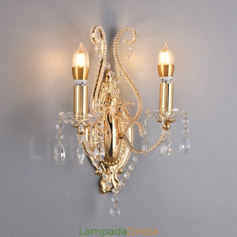 2 Luzes Ouro Preto Estilo Americano Cristal Luz de Parede para Sala de Estar Sala de Jantar Loja de Roupas Café Hotel
